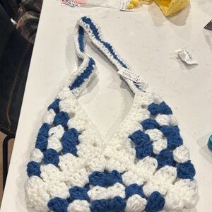 Handcrafted Blue and White Crochet Shoulder Bag